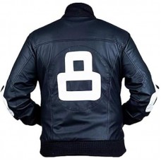 Menâ€™s 8 Ball Black Leather Bomber Jacket