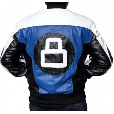 8 Ball Blue White and Black Leather Bomber Jacket