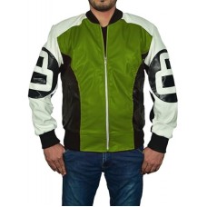 8 Ball Bomber Green White and Black Leather Bomber Jacket