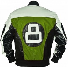 8 Ball Bomber Green White and Black Leather Bomber Jacket