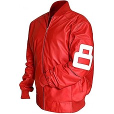 8 Ball Red Leather Bomber Jacket