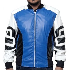 8 Ball Blue White and Black Leather Bomber Jacket
