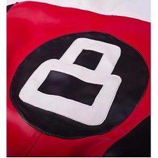8 Ball Red White and Black Leather Bomber Jacket