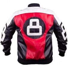 8 Ball Red White and Black Leather Bomber Jacket