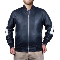 Menâ€™s 8 Ball Black Leather Bomber Jacket