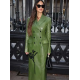LFW Olivia Munn Green Leather Coat