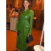 LFW Olivia Munn Green Leather Coat