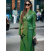 LFW Olivia Munn Green Leather Coat