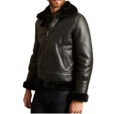 B3 Bomber Black Shearling Leather Jacket