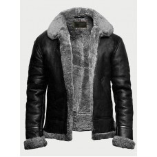 B3 Bomber Black Fur Pilot Leather Jacket