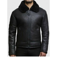 Mens Black B3 Real Shearling Sheepskin Leather Jacket Mens Black B3 Real Shearling Sheepskin Leather Jacket