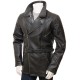 Mens Black Leather 3 4 Length Jacket - Asymmetrical Belted Winter Coat