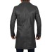 Mens 3/4 Length Black Wide Collar Leather Coat