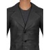Mens 3/4 Length Black Wide Collar Leather Coat