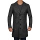 Mens 3/4 Length Black Wide Collar Leather Coat