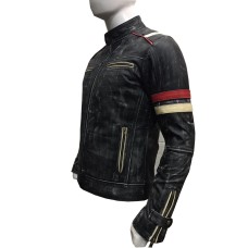 Men's Biker Vintage Motorcycle Cafe Racer Retro Moto Distressed Leather Jacket