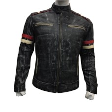 Men's Biker Vintage Motorcycle Cafe Racer Retro Moto Distressed Leather Jacket