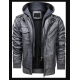Mens Motorcycle Bomber Removable Hood Grey Leather Jacket