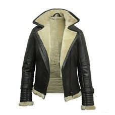 Women's Aviator Sheepskin Shearling Bomber Fur Jacket