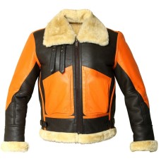 B3 Bomber Aviator Winter Shearling Two Tone Leather Jacket