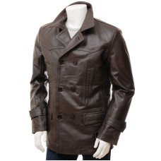 Dark Brown Double Breasted Mens 3/4 Length Coat