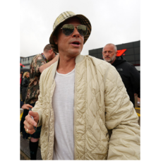 F1 Brad Pitt Beige Quilted Bomber Jacket