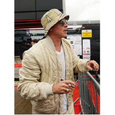 F1 Brad Pitt Beige Quilted Bomber Jacket