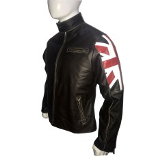 UK Flag Cafe Racer Vintage Style Brown Leather Jacket