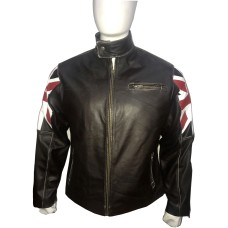 UK Flag Cafe Racer Vintage Style Brown Leather Jacket