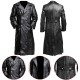 German Classic Officer Black Leather Long Coat