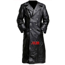 German Classic Officer Black Leather Long Coat