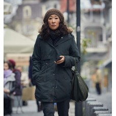 Sandra Oh Killing Eve Polastri Black Cotton Coat