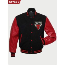 Mens Letterman Chicago Bulls Wool Red & Black Jacket