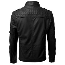 Mens Slim Fit Black Leather Biker Jacket