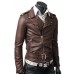 Men Slim Fit Belted Rider Brown Leather Jacket