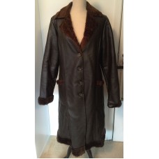 Vintage Womens Leather Faux Fur Lined Coat