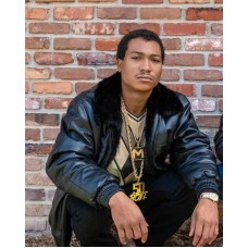BMF Black Leather Jacket With Shearling Collar