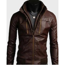 Mens Brown Bomber Leather Jacket