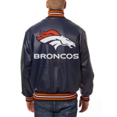 Denver Broncos Varsity Navy Blue Leather Jacket