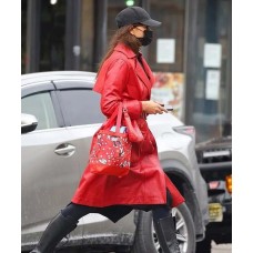 Irina Shayk Red Leather Coat