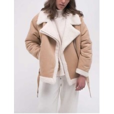 Womenâ€™s Sheepskin Aviator Beige Shearling Jacket