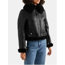 Womenâ€™s Aviator Cropped Shearling Leather Jacket
