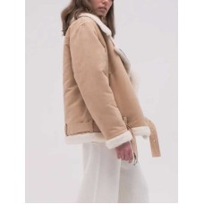 Womenâ€™s Sheepskin Aviator Beige Shearling Jacket