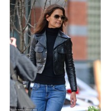 KATIE HOLMES IS VERY HAPPY RIGHT NOW LEATHER JACKET