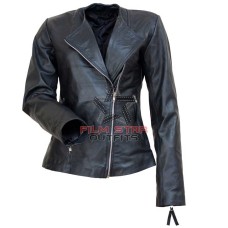 Michelle Pfeiffe Collar Less Black Leather Jacket