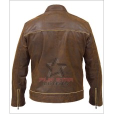 Copper Striped Vintage Distressed Brown Leather Jacket