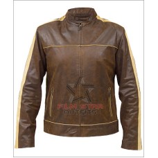 Copper Striped Vintage Distressed Brown Leather Jacket