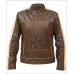 Copper Striped Vintage Distressed Brown Leather Jacket