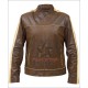 Copper Striped Vintage Distressed Brown Leather Jacket