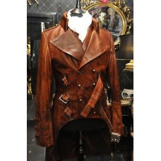 Military Brown Steampunk Leather Jacket